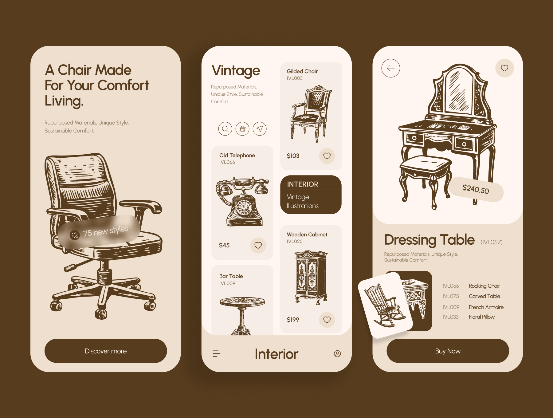 30+个复古古典家居桌椅台灯等插画合集 | Vintage Interior illustration Set_xVmxmw