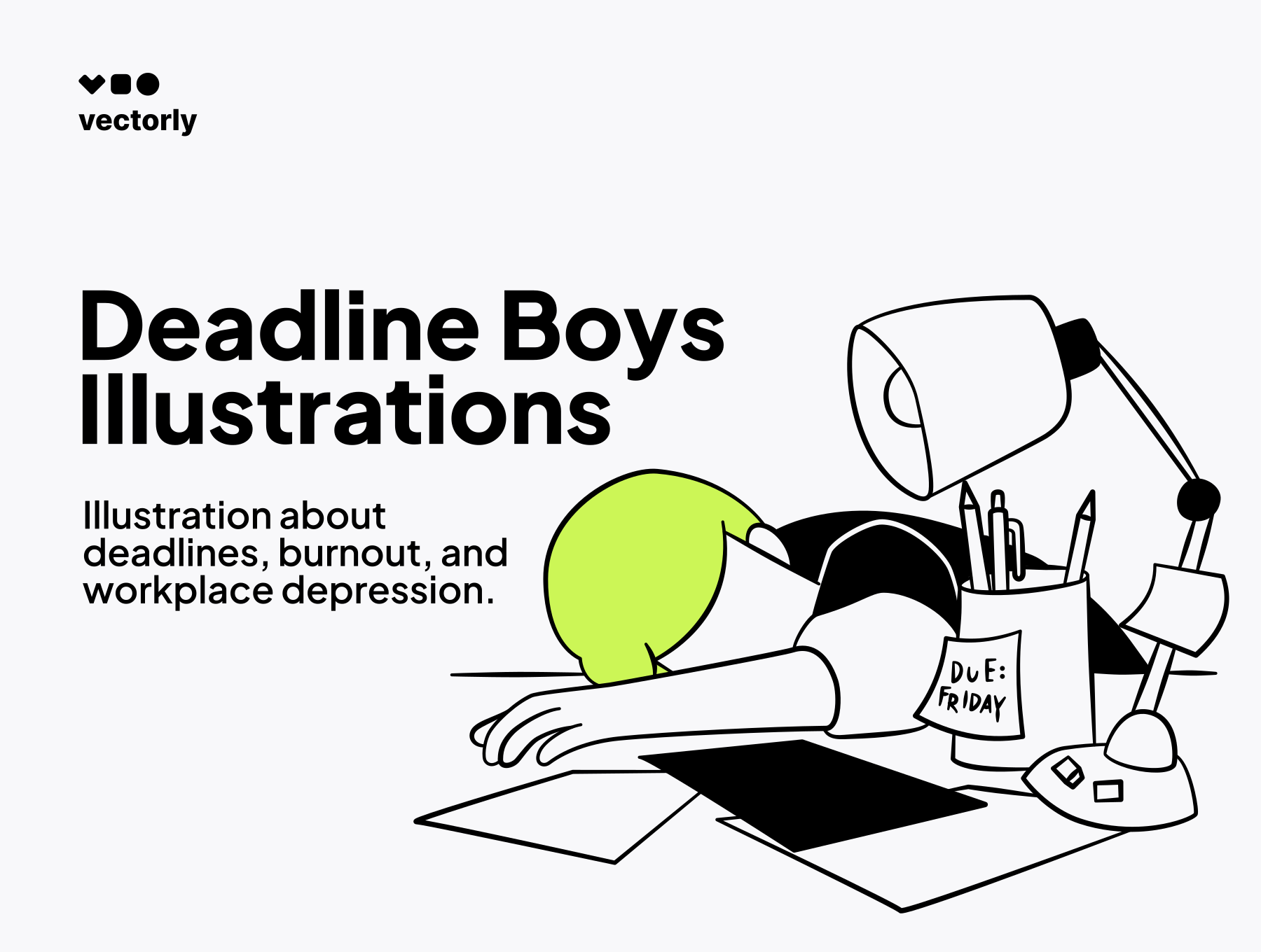 20款工作职场压力心情抑郁心理健康相关手绘插画 | Deadline Boys Illustrations_MfaodR