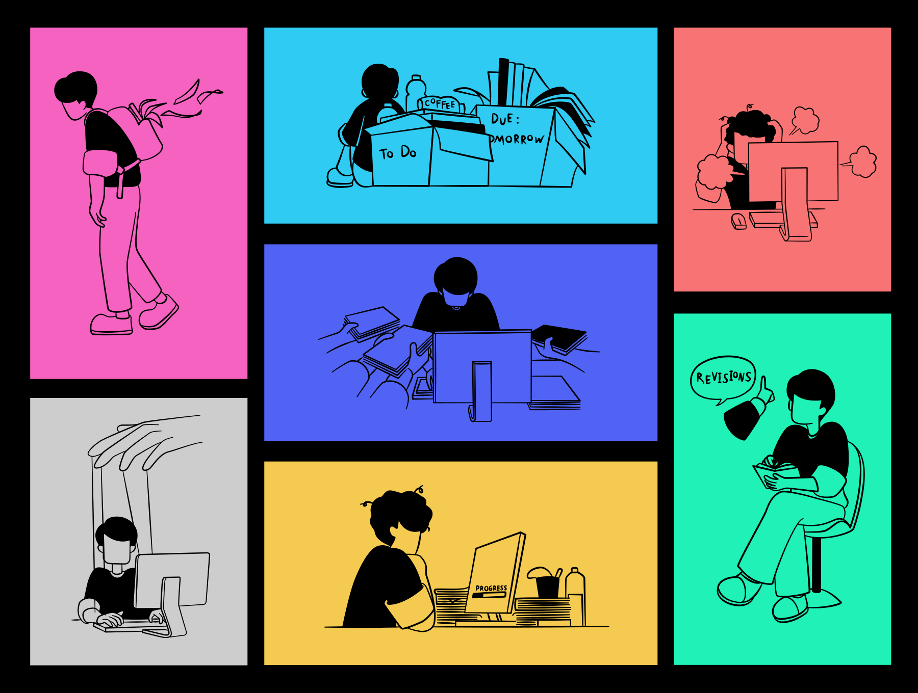 20款工作职场压力心情抑郁心理健康相关手绘插画 | Deadline Boys Illustrations_w5cLDQ