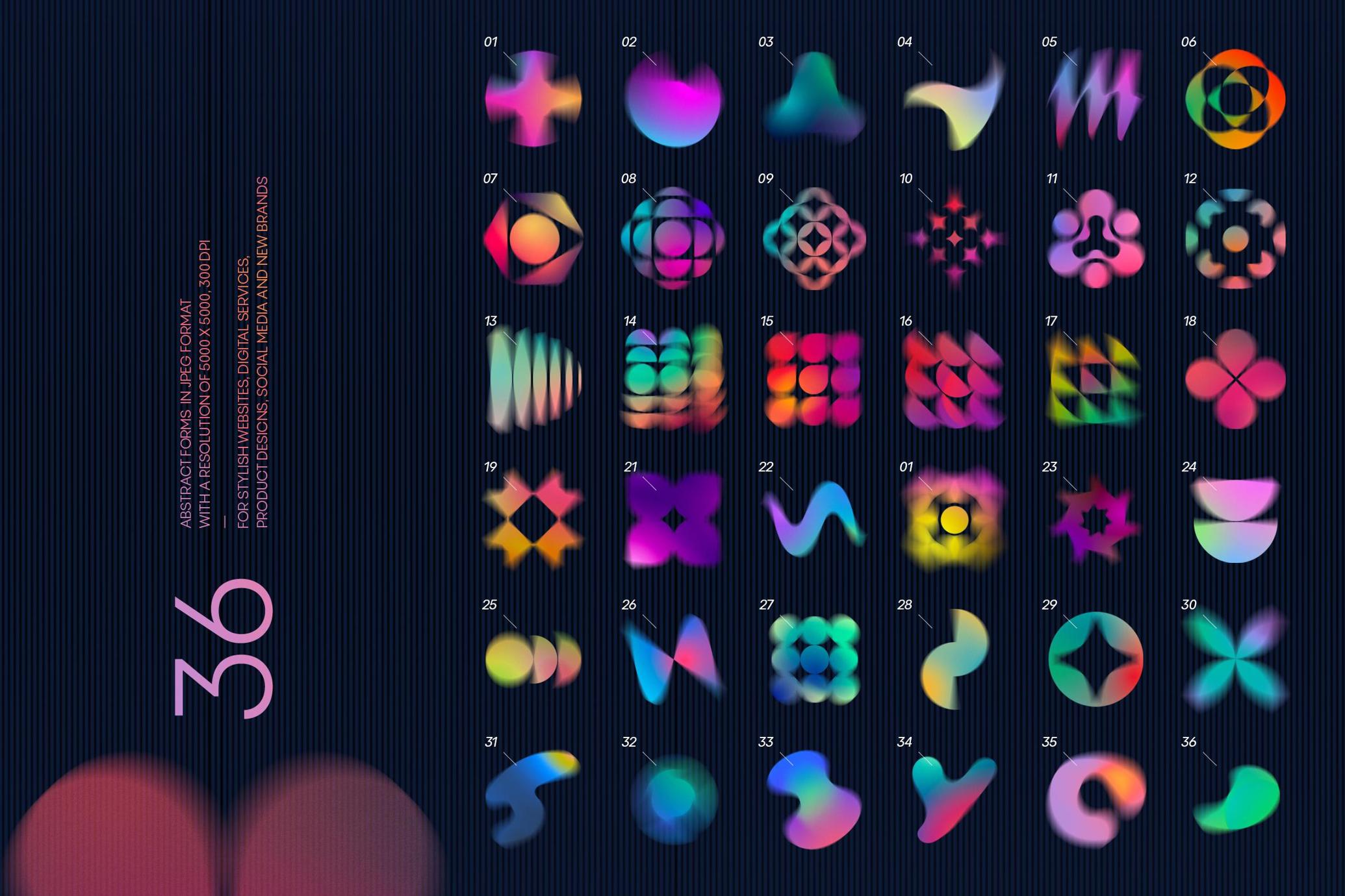 120+款复古未来抽象黑白线条全彩渐变图形PNG透明图层合集 | Marmalade Abstract Gradients & Shapes_Dcm2Aa