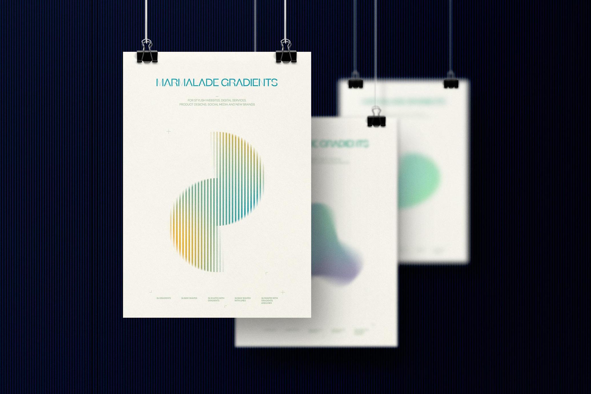 120+款复古未来抽象黑白线条全彩渐变图形PNG透明图层合集 | Marmalade Abstract Gradients & Shapes_jH9hqz