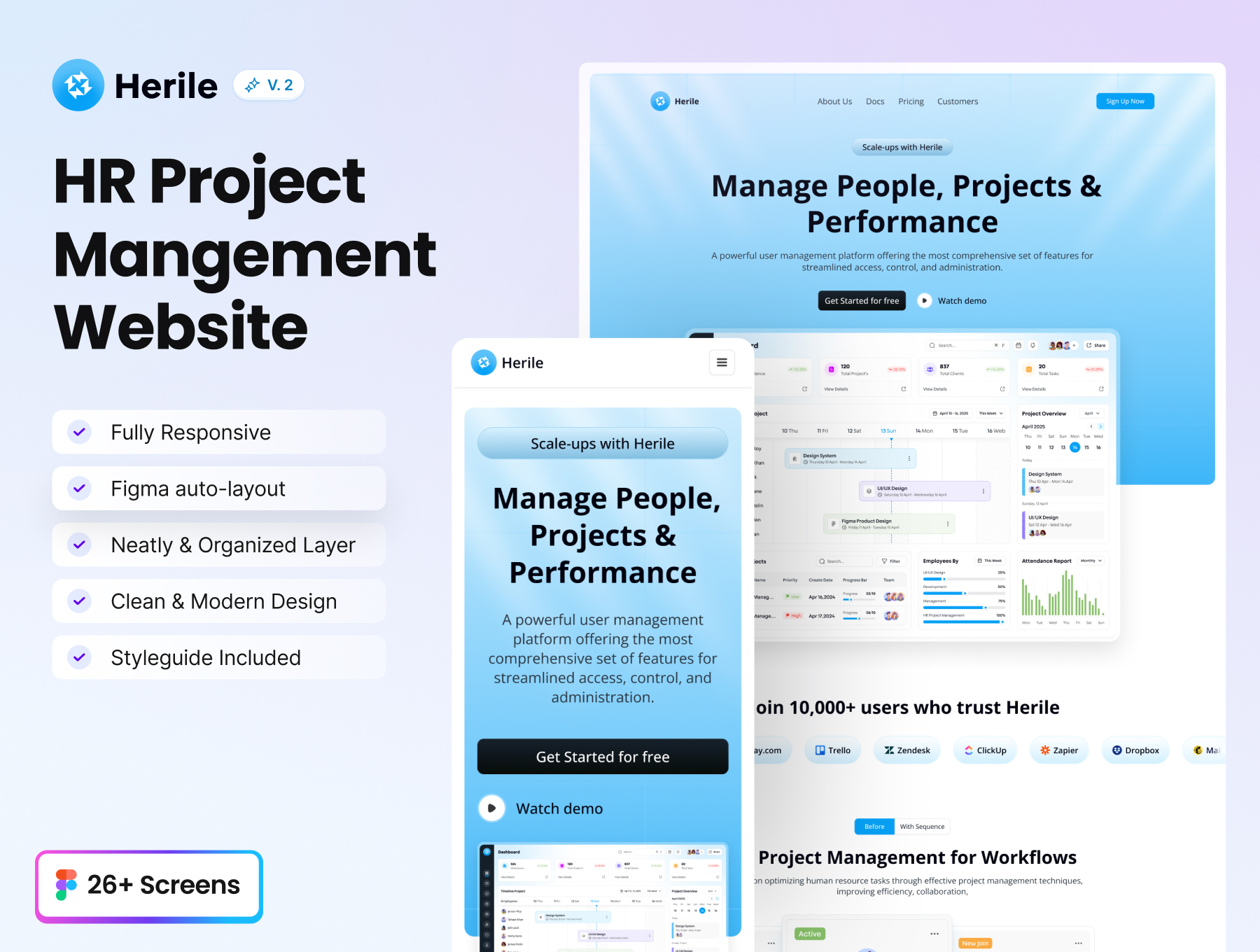 210+屏专业人力资源项目管理团队协作平台UI界面模板 | HR Project Management Website & Web App Design_Vc74ZS