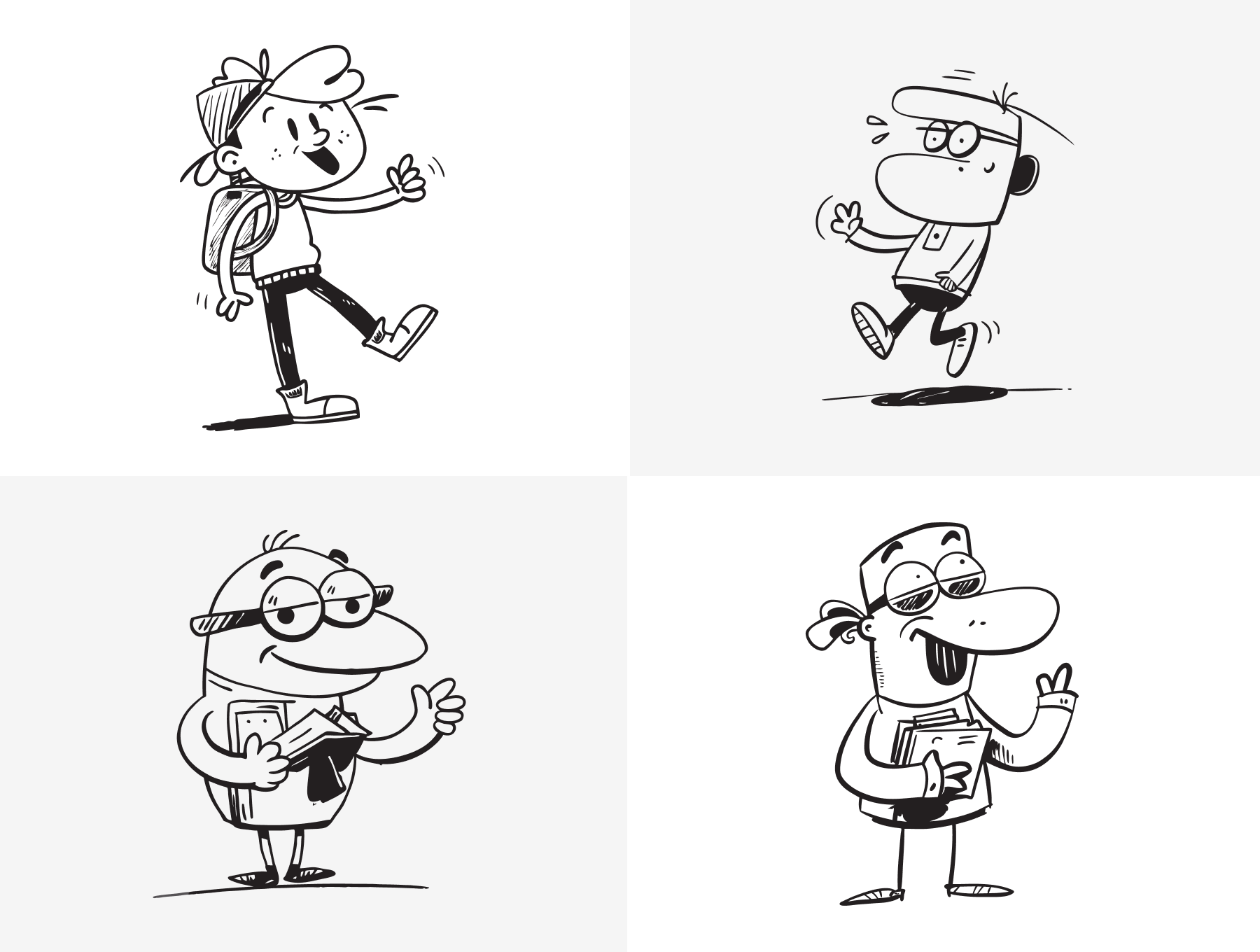 15款趣味线条涂鸦人物趣味俏皮校园手绘卡通角色插画包 | Funny School Doodles Cartoon Characters Pack_N6us2F