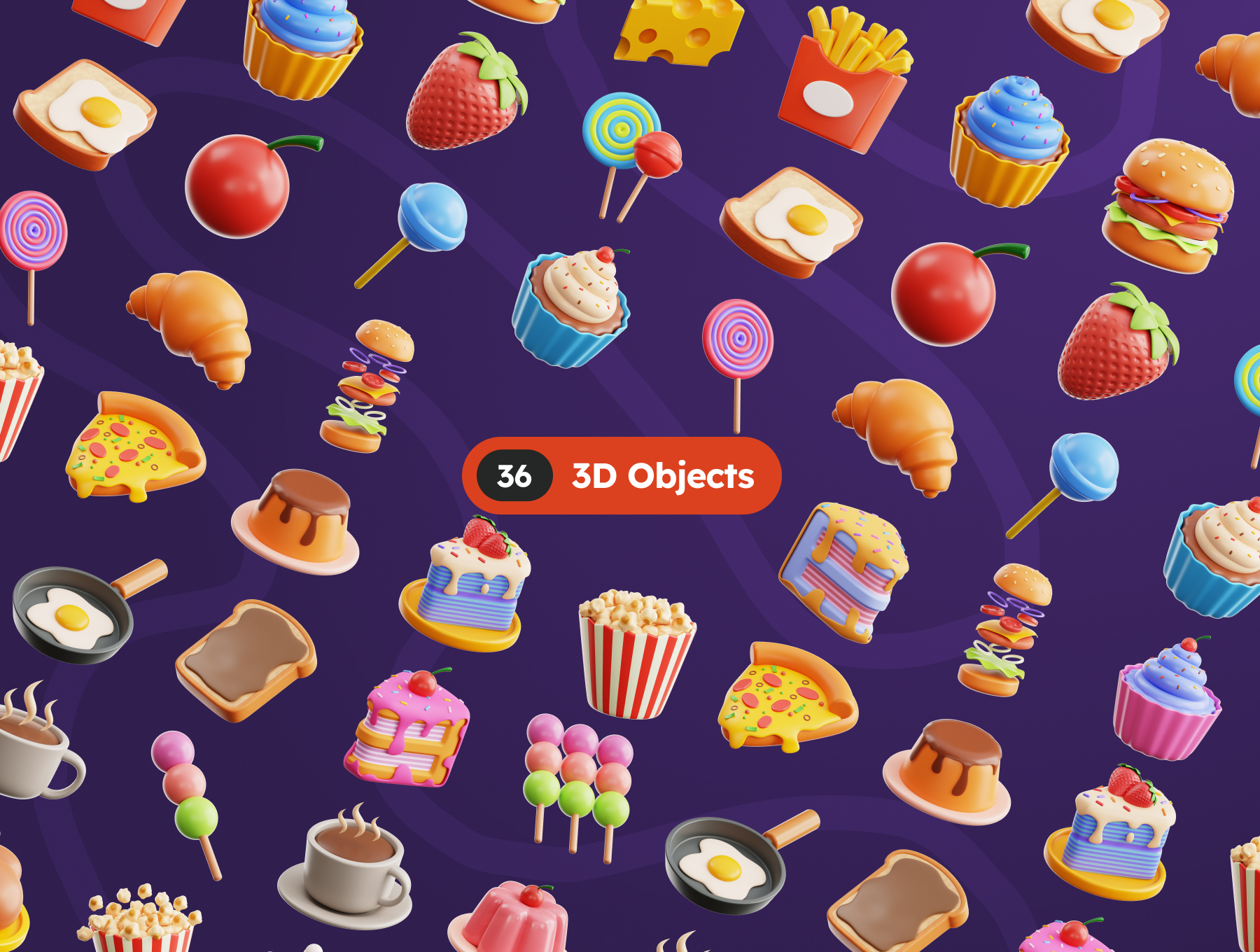 30个精美卡通汉堡炸鸡等西式快餐食品图标包 | Fast Foods 3D Icons_duO5tz