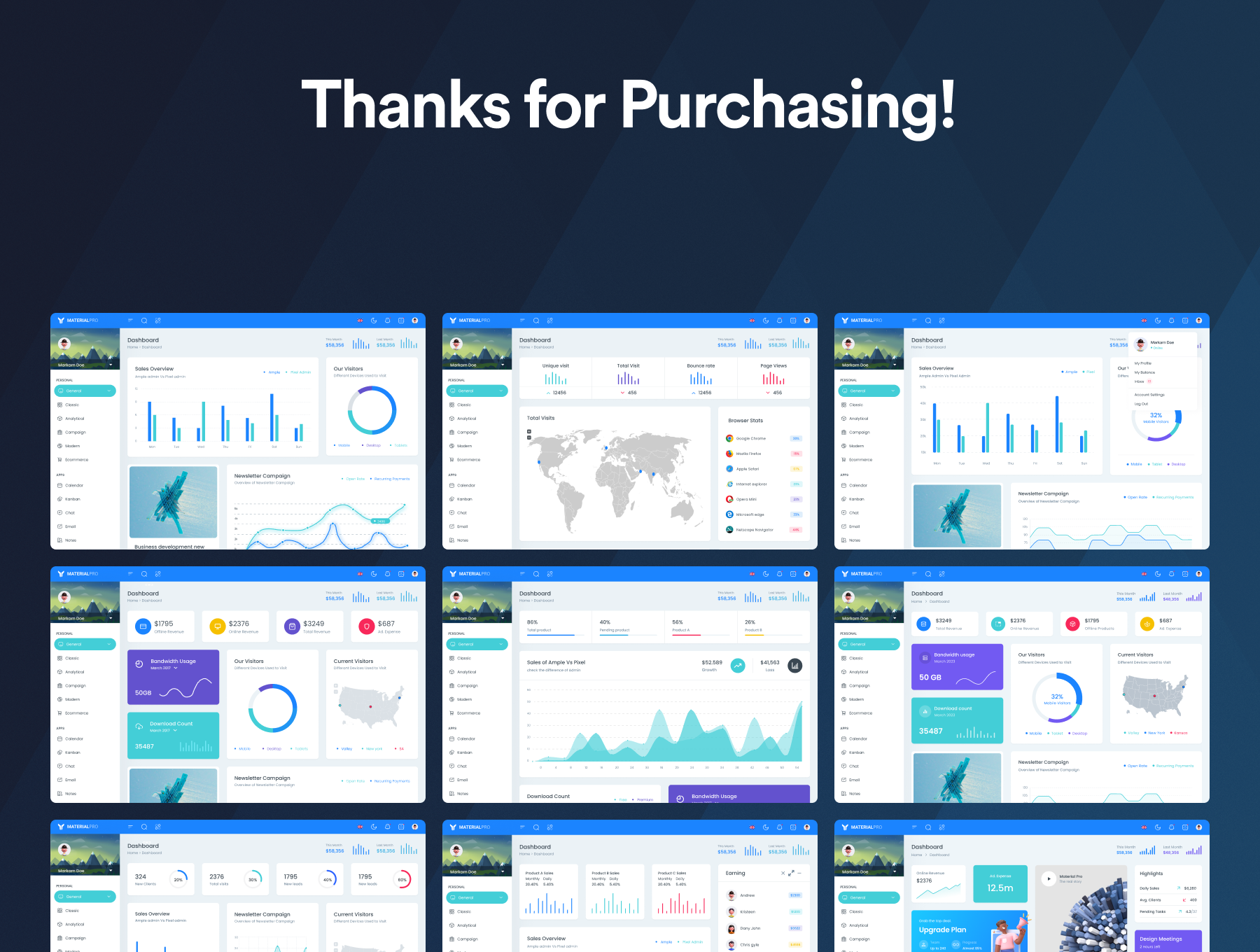 通用型网站CMS统计仪表盘管理后台模板Nextjs模板 | MaterialPro NextJS Admin Dashboard Template_9yjTno